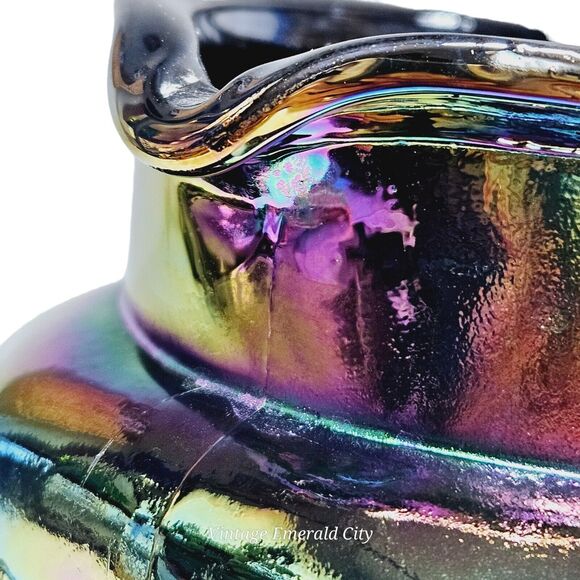 Vtg Mayfair Open Rose Pitcher Amethyst Carnival Glass & 3 Drinking Cups Set - Picture 11 of 16